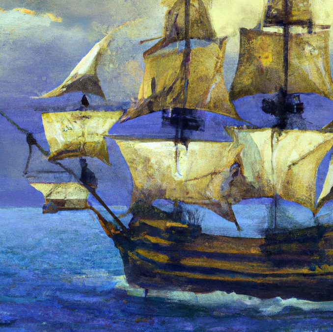 Spanish galleon by Dal-i. The Spanish Galleons were wind powered with sails.