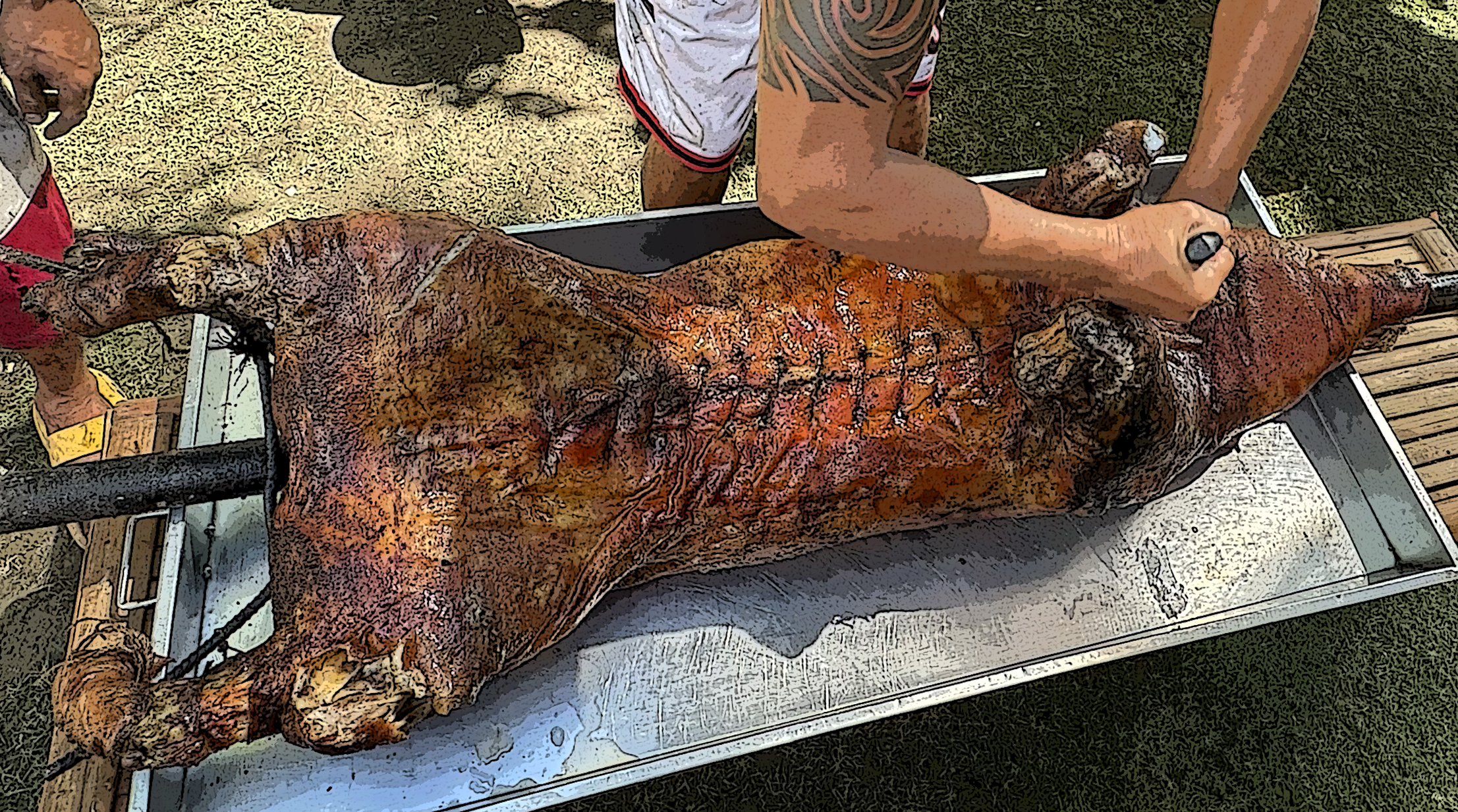 Tasting a Huge Lechon in a Mountain Barangay