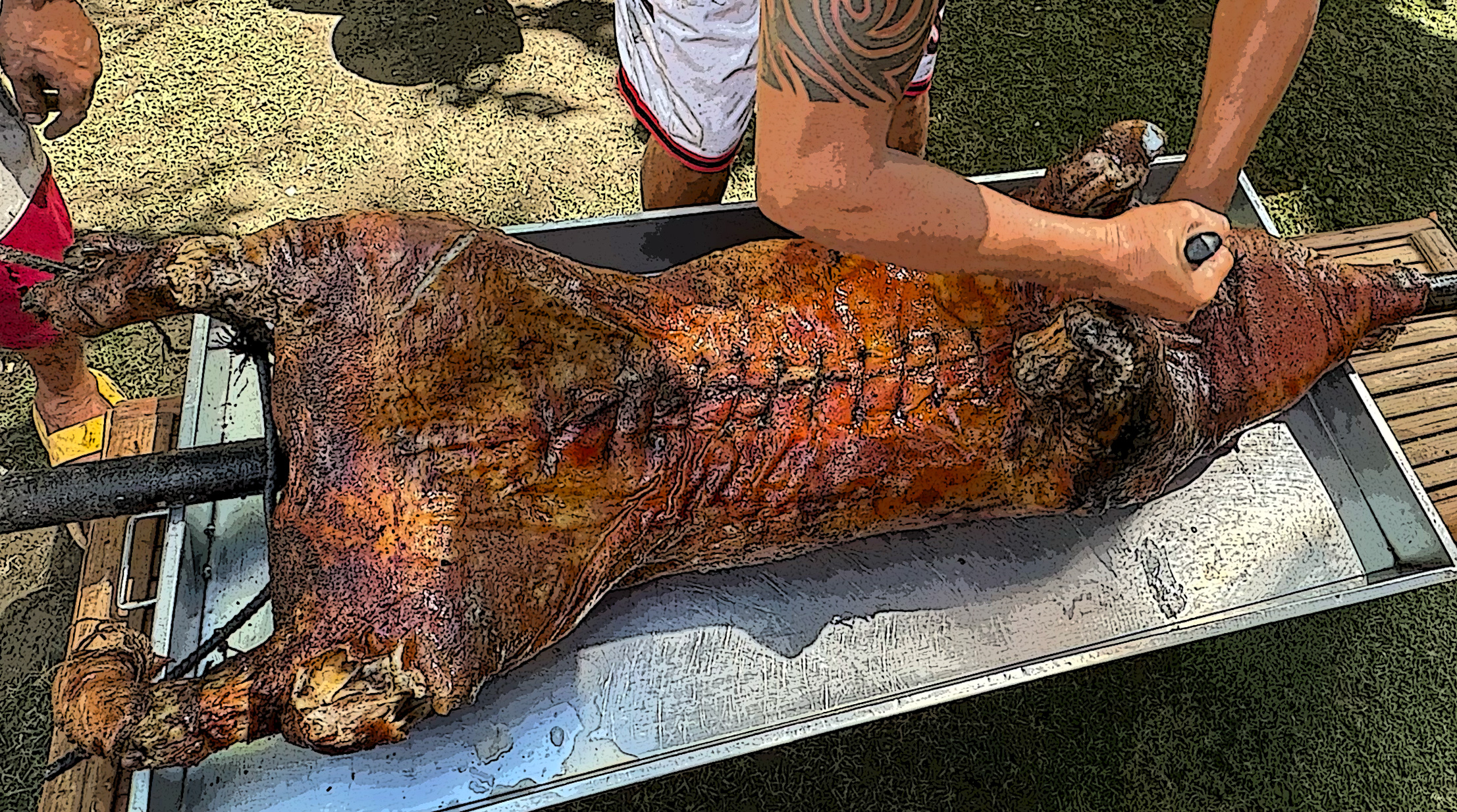 Tasting a Huge Lechon in a Mountain Barangay